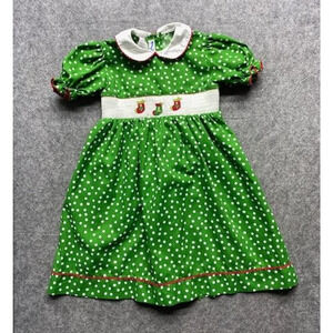 Silly Goose Dress Girls 6 Green Polka Dot Christmas Smocked Stockings Holiday